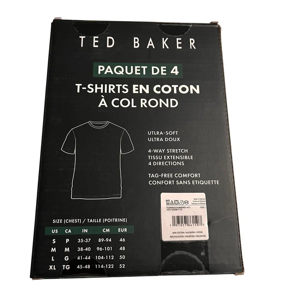 NEW Ted Baker 4 Pack Mens Crew Neck Cotton Tees Multi Ultra Soft Size Large